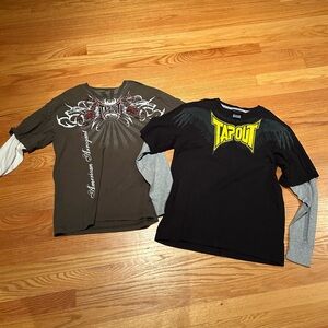 Two Tapout Kids Long Sleeve Tees - Black and Olive. Size M (10/12) EUC